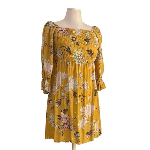 *Like New* H&M Yellow Smocked Floral Sundress with Puffed Sleeves | Size S - Picture 1 of 9
